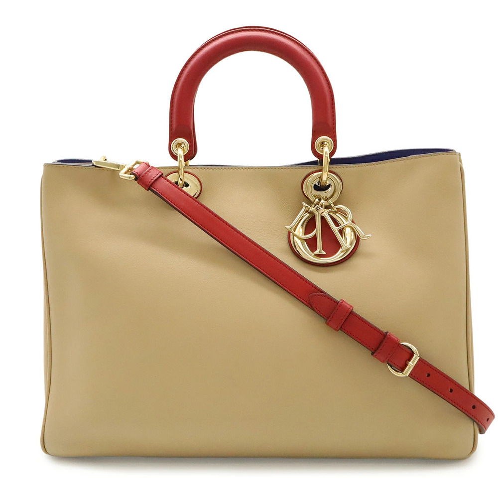 Christian Dior Diorissimo 2way Shoulder Bag Leather Beige Cream